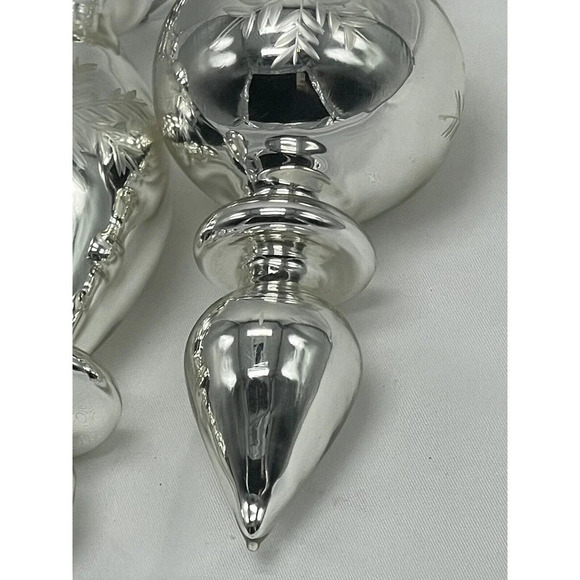 Vintage Set 3  Large Blown Glass Silver Finial Ornaments 6" - Picture 2 of 9
